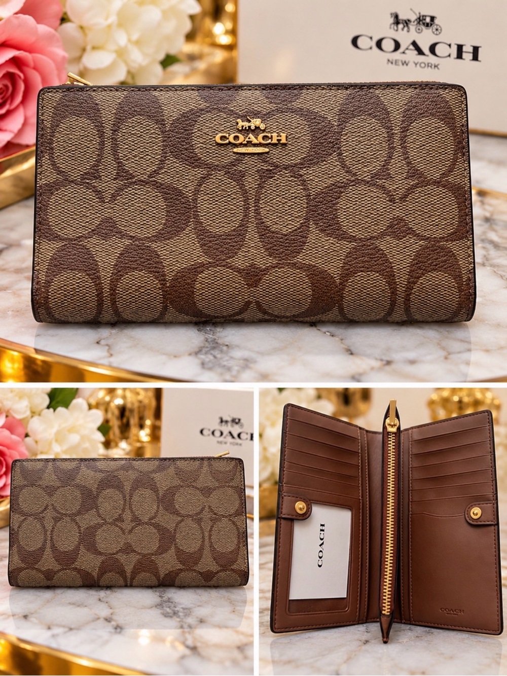 Coach Signature Zip-Around Wallet – Brand New